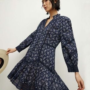 Veronica Beard Blue and White Tiered Ruffled Sundress